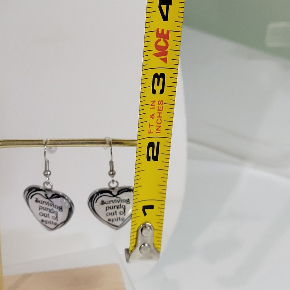 Custom Back Surviving Purely Out Of Spite 😛 Heart Earrings Dark Funny Got - Picture 2 of 8